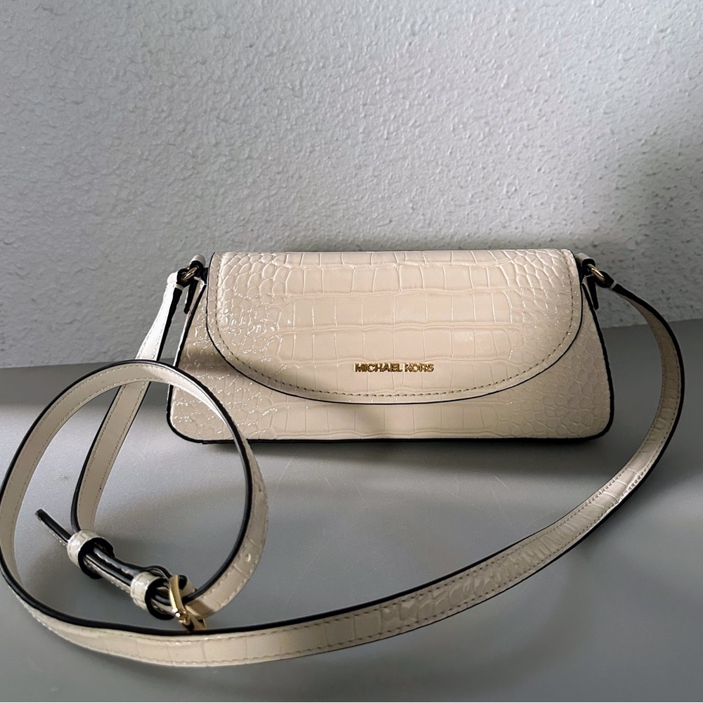 NWT‎ MICHAEL MICHAEL KORS KATYA MEDIUM FLAP CROSSBODY CROC-EMBOSSED LIGHT CREAM - Picture 6 of 12